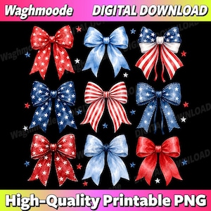 USA Bow in Red White Blue for Patriotic 4th Of July Png, Coquette Bow 250 Years Of Freedom 1776 USA American Flag, Coquette Bow 4th Of July