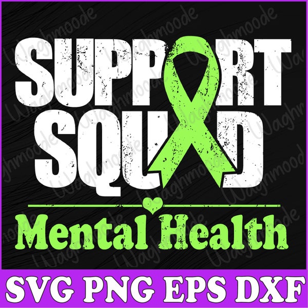 Support Squad Mental Health Awareness Lime Green Ribbon Svg, Mental Health Awareness Svg, Mental Health Support Svg, Awareness Ribbon Svg
