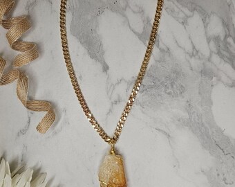 Stort halsband i rå citrin med turkos accent | Unik present