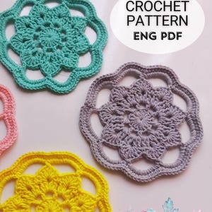Vintage Flower Coaster Crochet Pattern English PDF, Elegant Floral Mug Rug, Easy DIY Crochet, Home Decor, Instant Download