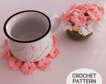 Crochete Coasters Pattern | Crochet flower coaster with pot | Easy and Fun Pattern | Handmade Gift | Easy To Follow Tutorial |English PDF