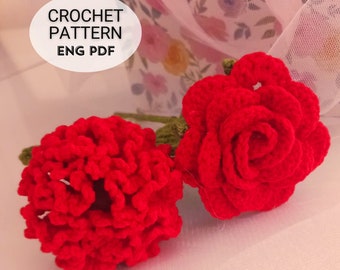Flower Bouquet Crochet Bundle Pattern 2 in 1| EASY To Follow Tutorial | Mix Flower Crochet Pattern |Rose + Carnation|English PDF| Amigurimi