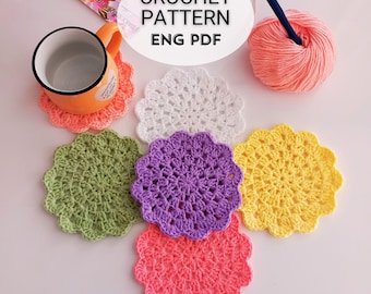 Simple Flower Coaster Crochet Pattern | Easy Tutorial (English PDF Digital Download)