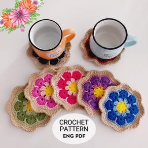Schema per sottobicchieri all'uncinetto / Sottobicchiere con fiori africani / Schema per sottobicchieri all'uncinetto fai da te / Idea regalo fatta a mano / Tutorial facile da seguire / PDF in inglese