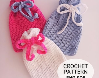 Easy Crochet Drawstring Pouch Pattern: Gift Bag Tutorial (English PDF)