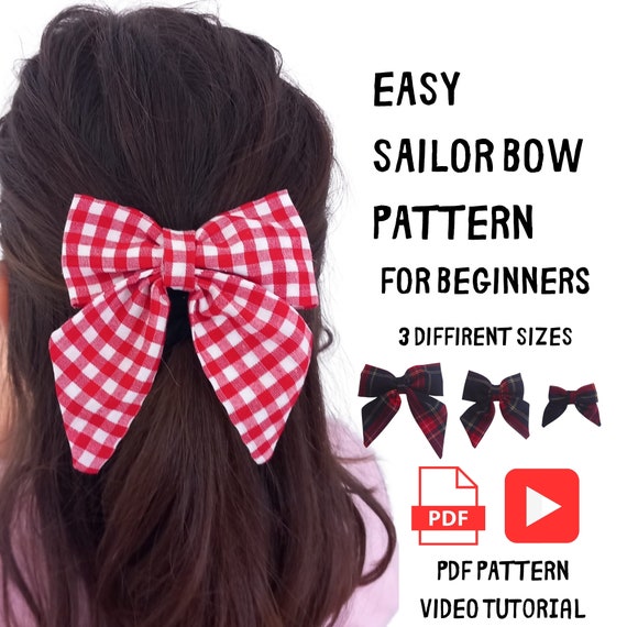 EASY Hair Bow Sewing Pattern - Beginners | Video Tutorial | 3 Sizes | Hair Accessories | English PDF