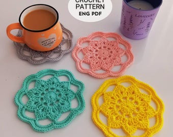 Mönster för virkade blomunderlägg i vintagestil, enkel gör-det-själv-muggmatta med elegant blommig design (engelsk PDF)