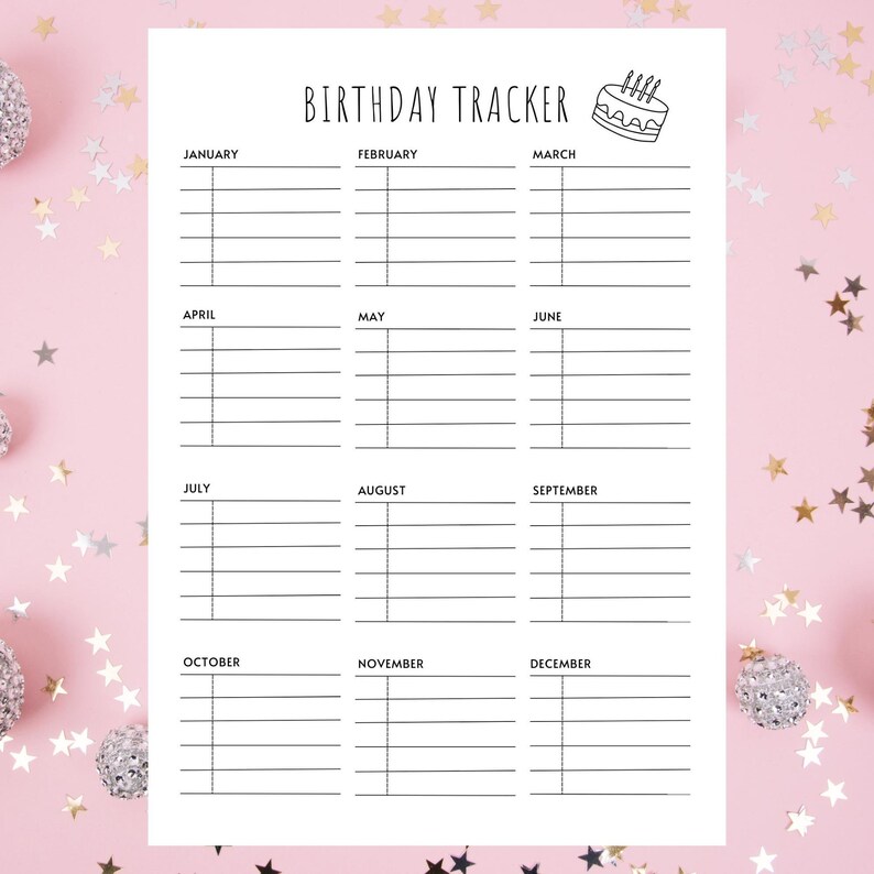 Printable Birthday Tracker Brithday List Simple Birthday - Etsy