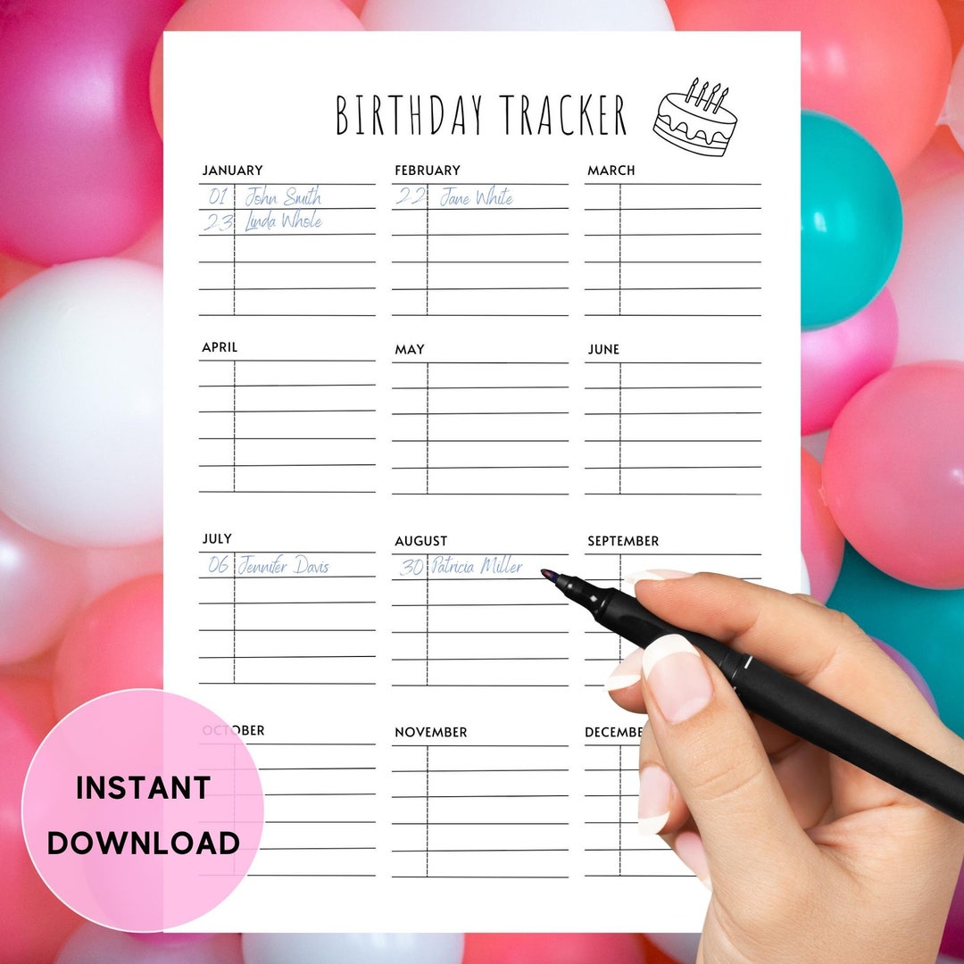 Printable Birthday Tracker Brithday List Simple Birthday - Etsy