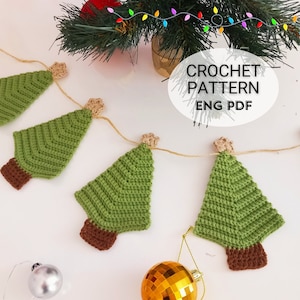 Patrones de árboles de Navidad a crochet / Decoración navideña para el hogar DIY / Idea de regalo de Navidad / Tutorial fácil / Guirnalda navideña en PDF en inglés