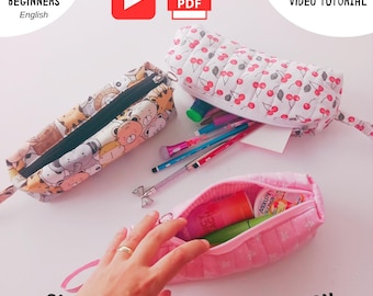 Quilted Zipper Pouch Sewing Patterns - Pencil Case Pattern - EASY For Beginners - Video +  Photo Tutorial