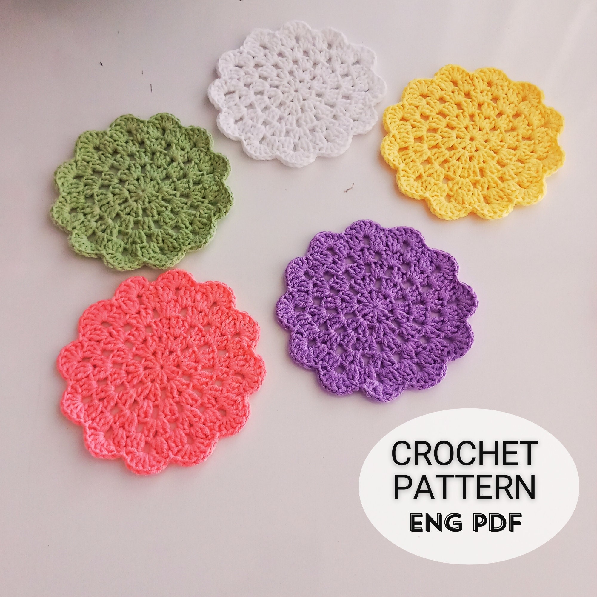 Simple Flower Coaster Crochet Pattern | Easy Tutorial (english PDF ...
