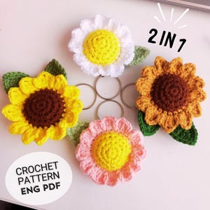 Schema portachiavi all'uncinetto 2 in 1 / Girasole e margherita all'uncinetto facili / Regali fatti a mano / PDF in inglese / Mini idea regalo amigurumi / Fai da te