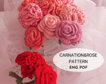 Crochet Flower Bouquet Pattern | Rose & Carnation (PDF Digital Download)