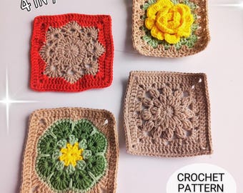 Crochet Granny Square Pattern Bundle: 4-in-1 Floral & Snowflake Designs (PDF Download)