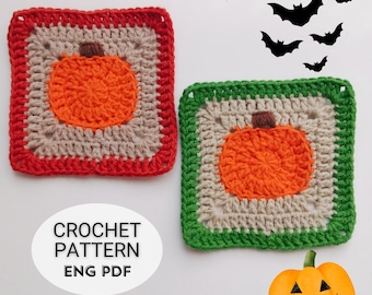 Crochet Pumpkin Granny Square Pattern | Halloween Coaster DIY (PDF Pattern)