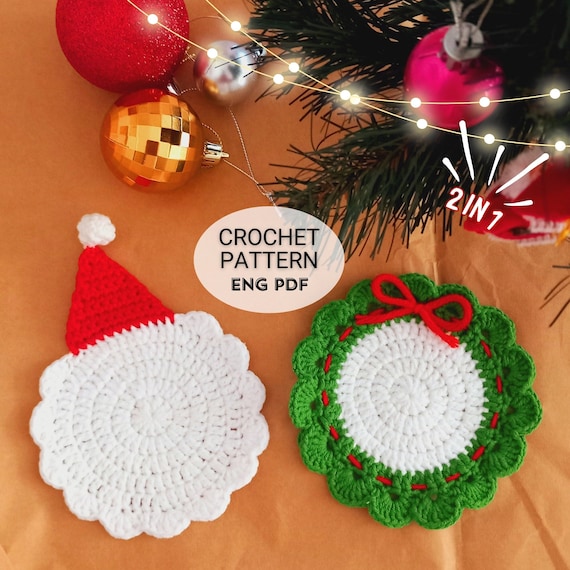 かぎ針編みのコースターのパターン 2 in 1 クリスマスコースター | DIY