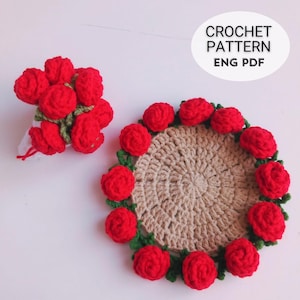 Rose häkeln Blume Untersetzer Muster | Blumenstrauß Häkelanleitung, | Einfache Blumen häkeln Muster | Einfache Anleitung | Englische PDF