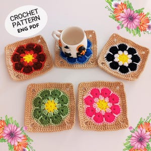 Modello quadrato della nonna con fiori africani all'uncinetto / Motivo floreale all'uncinetto PDF in inglese Tutorial facile da seguire / Idea regalo fatta a mano / motivo afgano