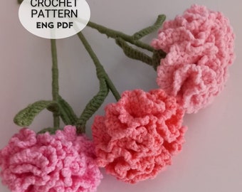Carnation Crochet Flower Pattern| Flower Bouquet Crochet Pattern, | Easy Flower Crochet Patterning | Easy To Follow Tutorial |English PDF