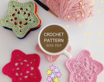 Crochet Star Coasters Pattern: Easy PDF Tutorial (Digital Download)
