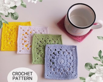 Flower Granny Square Crochet Pattern: Easy DIY Coaster (PDF Download)