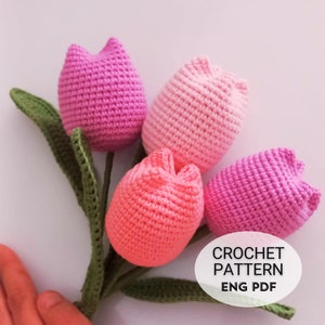 Modello Tulipano all'uncinetto / Modello Inglese per Fiori all'uncinetto / Modello e Tutorial Facile all'uncinetto / Come realizzare un fiore all'uncinetto / Idea Regalo Facile Fatta a Mano