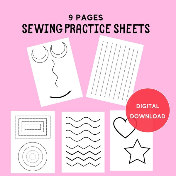 Printable sewing practice worksheets  |  Learn to sew practice sheets | Beginners sewing templates |Practice stitching on paper PDF download