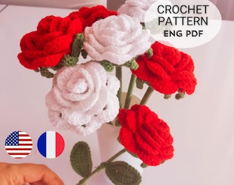 Rose Crochet Flower Pattern| Flower Bouquet Crochet Pattern, | Easy Flower Crochet Patterning Easy To Follow Tutorial English and French PDF