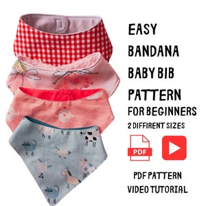 Modello di bavaglino PDF FACILE per principianti / Tutorial video / Modello di cucito per bavaglino bandana / Colletto fai da te per neonati e bambini / Modello di bavaglino fatto a mano