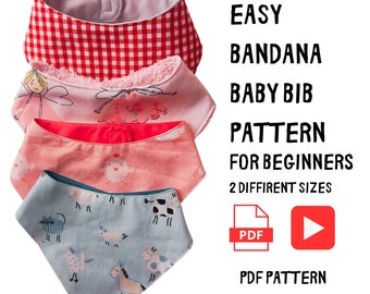 Bib Pattern PDF EASY For Beginners | Video Tutorial | Bandana Bib Sewing Pattern | DIY Baby & Toddler Collar  | Handmade Dribble Template