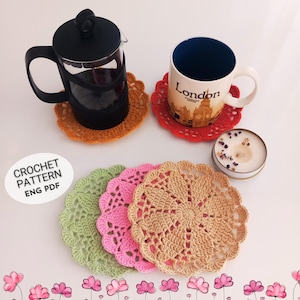 Modèle de sous-verres au crochet | Dessous de verre fleuri | DIY mignon napperon au crochet |  Idée cadeau fait main | Tutoriel facile à suivre | PDF anglais