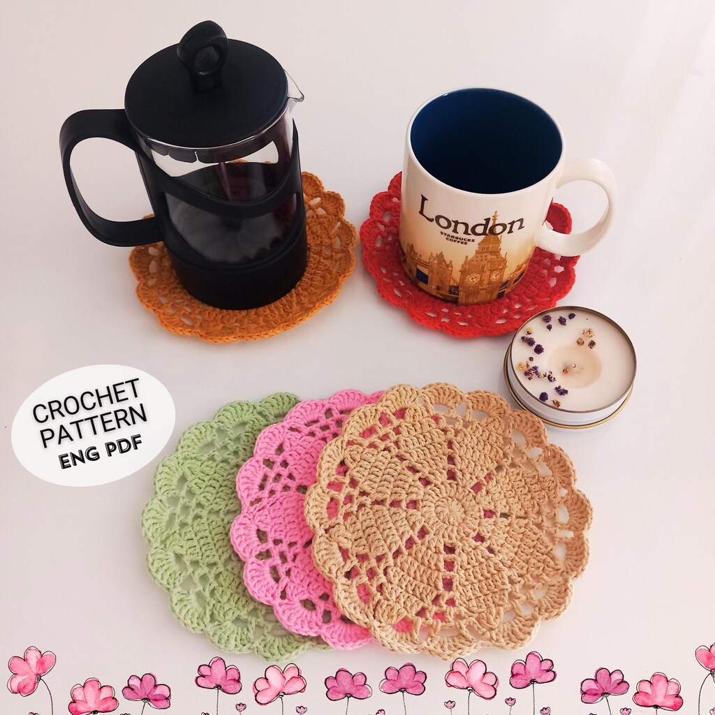 Set Di 10 Centrini Uncinetto Diametro 20 Cm - Sottopiatto E Sottobicchiere Decorativi In Cotone Per Matrimonio, Buffet E Casa - Colore Bianco