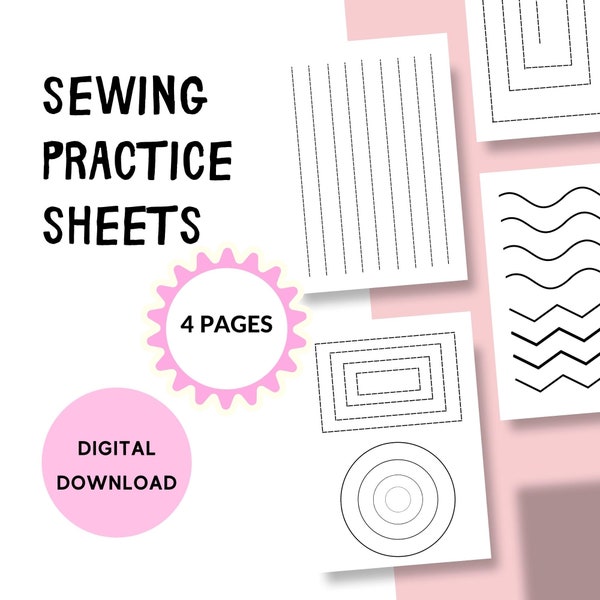 Printable sewing practice worksheets  |  Learn to sew practice sheets | Beginners sewing templates |Practice stitching on paper PDF download