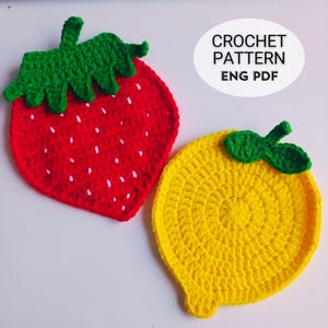 May include: Crochet pattern for a red strawberry and a yellow lemon. The pattern is available in English and is a PDF download. CROCHET PATTERN ENG PDF
