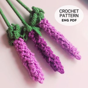 Lavender Crochet Pattern, | Easy Flower Crochet Patterning | Flower Bouquet DIY Crochet Pattern Pattern Easy To Follow Tutorial |English PDF