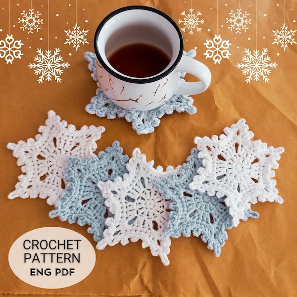Modèle de dessous de verre flocons de neige au crochet | Tutoriel | Décoration festive | Crochet facile à réaliser soi-même | PDF en anglais
