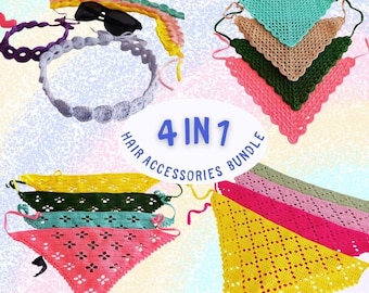 Crochet Hair Accessories Pattern Bundle: Scarf, Bandana, Headband (PDF Download)