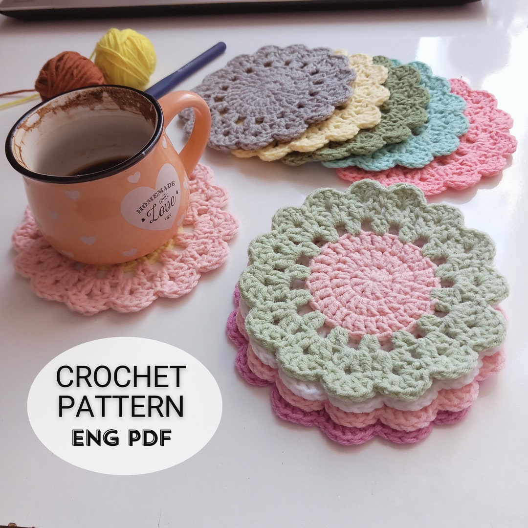 Crochet Coasters Pattern Flower Coaster DIY Cute Coaster Crochet Pattern Handmade Gift Idea Easy to Follow Tutorial english PDF