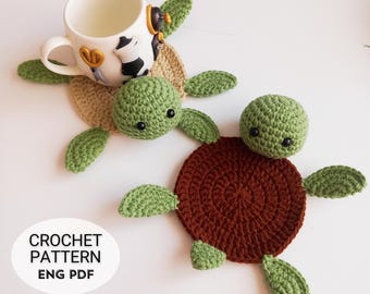 Crochet Turtle Coaster Pattern | Fun Farmhouse Decor English PDF Pattern | Easy To Follow Tutorial