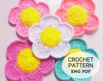 Crochet Daisy Coaster Pattern: Easy Flower Tutorial (English PDF)