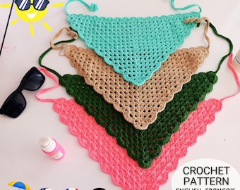 Crochet Bandana Pattern: Easy Beginner Hair Scarf (English PDF , Français PDF , Deutsch PDF Digital Download)