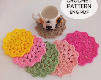 Quick Flower Coaster Crochet Pattern | Easy Tutorial (English PDF)