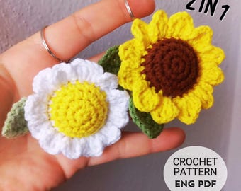 Crochet Keychain Pattern 2 in 1 | Easy Crochet Sunflower and Crochet Daisy | Handmade Gifts | English PDF | Mini Amigurumi Gift Idea | DIY