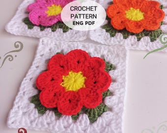 Crochet 3D Flower Granny Square Pattern: DIY Blanket Motif (PDF