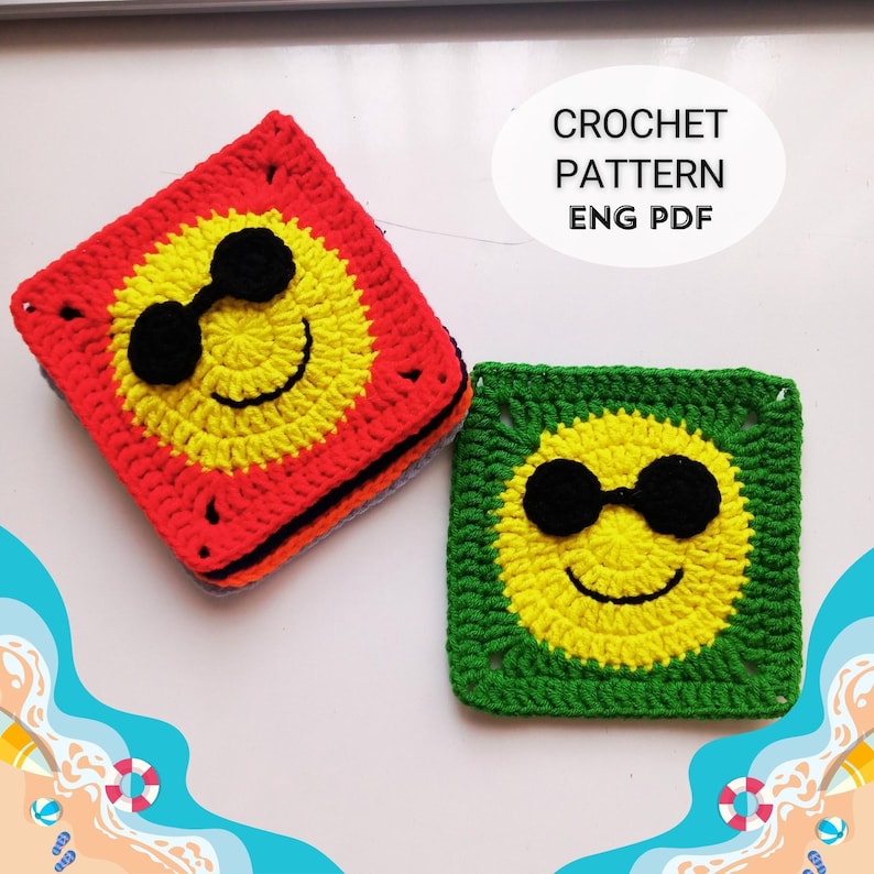 Crochet Smiley Face Granny Square Pattern: Summer DIY - Easy English ...