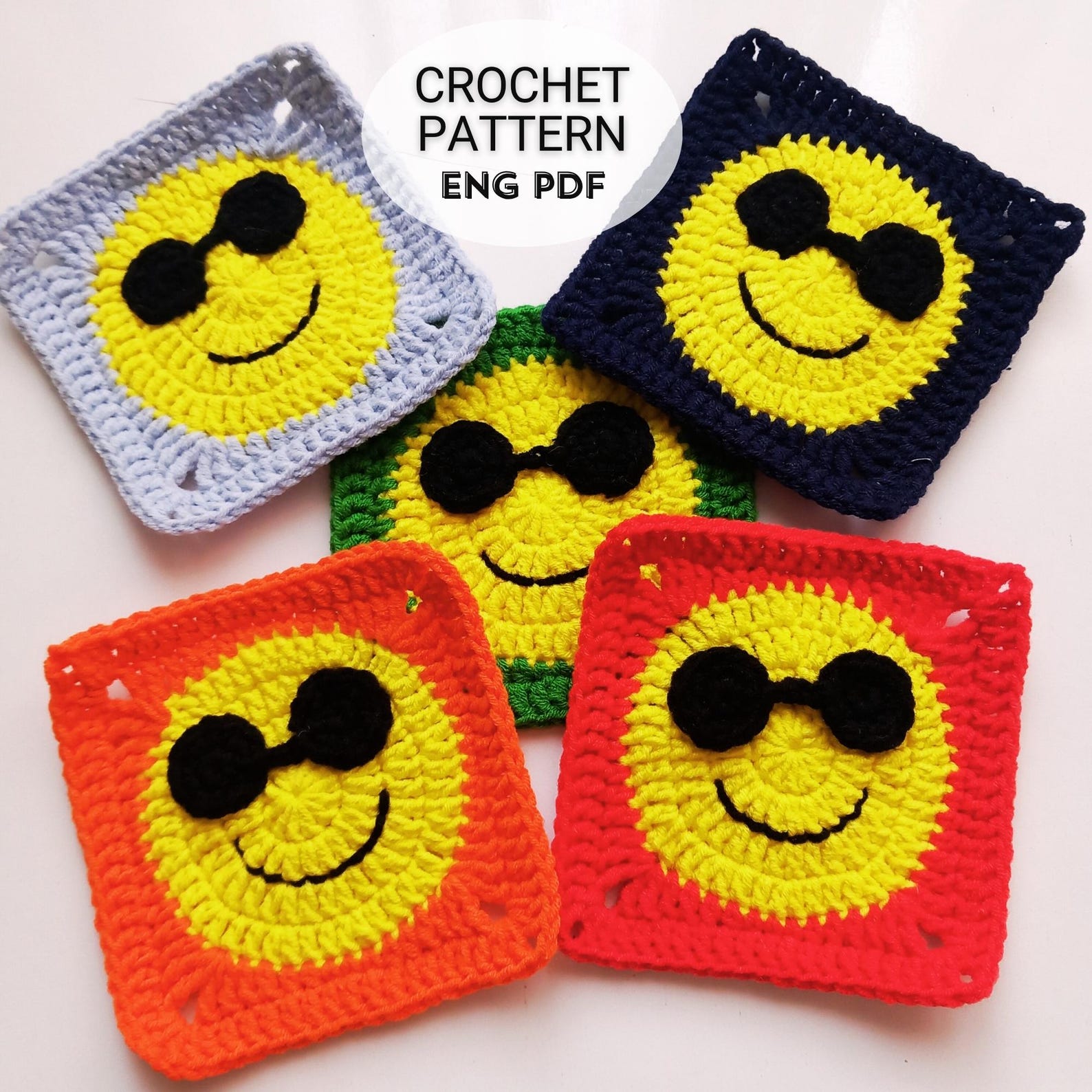 Crochet Smiley Face Granny Square Pattern: Summer DIY - Easy English ...