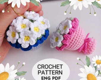 Patroon gehaakt madeliefjebloemboeket sleutelhanger: eenvoudige tutorial (pdf-download)