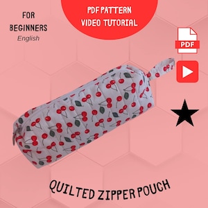 Handmade quilted pencil case, beginner sewing project. Soft padded fabric zipper pouch with lining, quilted texture. PDF sewing pattern cute fabric craft gift idea. quilted pencil case sewing pattern, zipper pouch sewing pattern, pencil case sewing tutorial, easy sewing project, beginner sewing pattern, diy fabric pouch, zippered bag pattern, quilted pouch tutorial, sewing pattern pdf, fabric scrap project, handmade gift idea, sewing for beginners, asyosh handmade