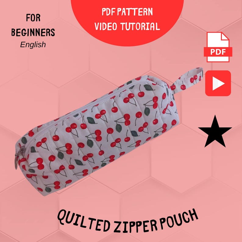 Handmade quilted pencil case, beginner sewing project. Soft padded fabric zipper pouch with lining, quilted texture. PDF sewing pattern cute fabric craft gift idea. quilted pencil case sewing pattern, zipper pouch sewing pattern, pencil case sewing tutorial, easy sewing project, beginner sewing pattern, diy fabric pouch, zippered bag pattern, quilted pouch tutorial, sewing pattern pdf, fabric scrap project, handmade gift idea, sewing for beginners, asyosh handmade
